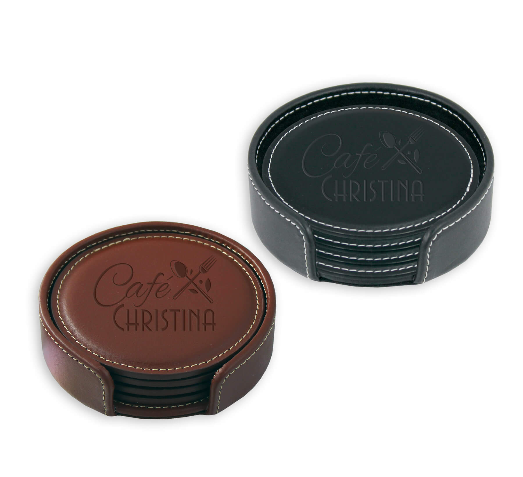 MI8058 - Vintage Leather Round Coaster Gift Set